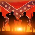 Tax Weapon DEPLOYED Against Confederate Heritage Organizations… Silhouetted soldiers saluting against a sunset backdrop with a Confederate flag
