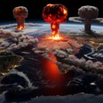 Multiple nuclear explosions occurring over the Earth from a space perspective