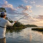 Feds CHOKED Fishermen—Trump UNLEASHES Coastal Revolution… Person fishing at sunset on a calm river