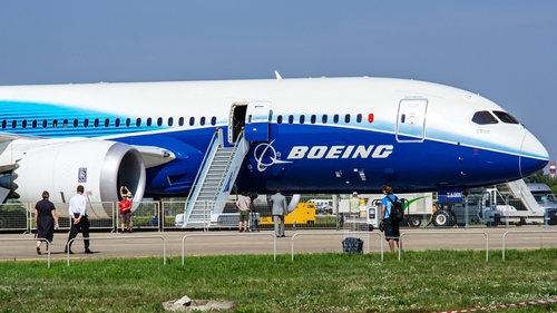 Maks-2011,On,Territory,Of,Airfield,Lii,Im.,Gromov.,Boeing,787 Boeing 787 airplane at an airport with passengers boarding
