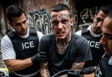Tax-Funded GANGBANGER Hired As ‘Peace Ambassador’… Law enforcement officers arresting a man with tattoos in an urban environment