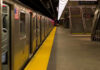 Station Assault Stuns Harlem — Manhunt Drags On Subway station platform with train and exit stairs.