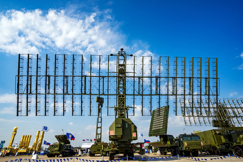 Zhukovsky,,Russia,-,Aug,26,,2015:,Air,Defense,Radars,Of Military radar system displayed at an outdoor exhibition under a blue sky