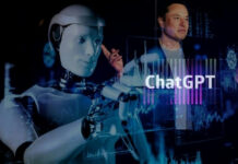 Thiel Drops Anthropic Bombshell Humanoid robot typing with holographic interface and ChatGPT text overlay