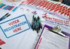 Inside Trump’s War Room Voter registration table with forms, pens, and informational materials