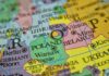 Close-up of a political map of Eastern Europe
