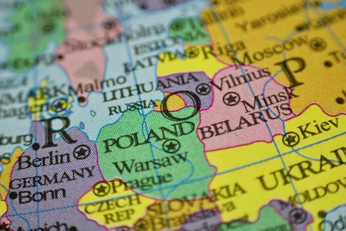 shutterstock_1886454202 Close-up of a political map of Eastern Europe
