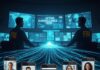 Whistleblower: China Links Scrubbed FBI agents monitoring active surveillance feeds with multiple smartphone video calls displayed