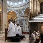 Pope Plot Twist: Critics Missed This Clergy members kneeling in prayer inside a grand cathedral
