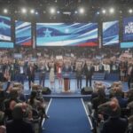 NYC Left Wave Spurs ‘Communist’ Freakout A political convention with speakers on stage and a cheering crowd holding signs and flags