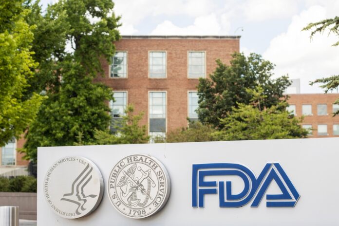 FDA building with department of health logos.